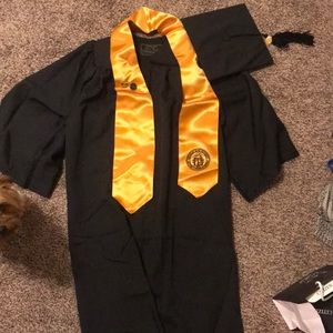 KSU black cap and gown with gold stole